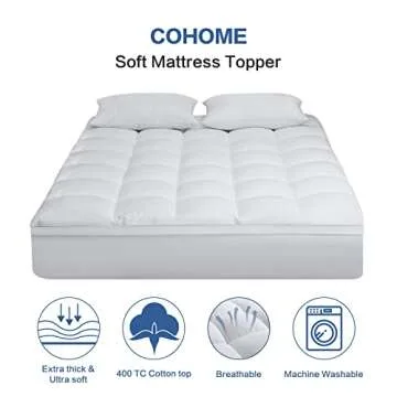 COHOME Queen Size Mattress Topper Extra Thick Cooling Mattress Pad 400TC Cotton Top Plush Down Alter...