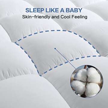 COHOME Queen Size Mattress Topper Extra Thick Cooling Mattress Pad 400TC Cotton Top Plush Down Alternative Fill Pillow Top Mattress Cover with 8-21 Inch Deep Pocket (60x80 Inches, White-Classic)