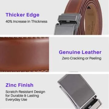 Marino Avenue Ratchet Belt for Men. Adjustable Leather Dress Belt with 38 Easy to Click Into Place Ratchet Closures.