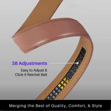 Marino Avenue Ratchet Belt for Men. Adjustable Leather Dress Belt with 38 Easy to Click Into Place Ratchet Closures.