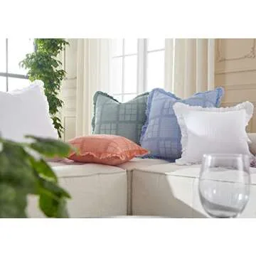 COCOPLOCEUS Waffle Pillow Covers 24x24 Set of 2 Throw Pillow Covers Stone Washed Square Pattern Euro Shams Decorative Cushion Covers for Couch Sofa Bedroom Car (White