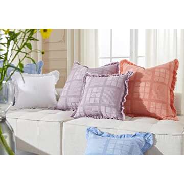 COCOPLOCEUS Waffle Pillow Covers 24x24 Set of 2 Throw Pillow Covers Stone Washed Square Pattern Euro Shams Decorative Cushion Covers for Couch Sofa Bedroom Car (White