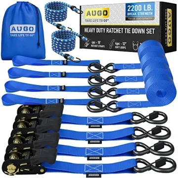 AUGO Ratchet Straps Heavy Duty 4 Pack -15 FT - 2200 LB Break Strength – Ratchet Tie Down Straps wi...