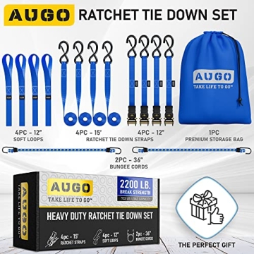 Heavy Duty AUGO Ratchet Straps 2200 LB for Transport
