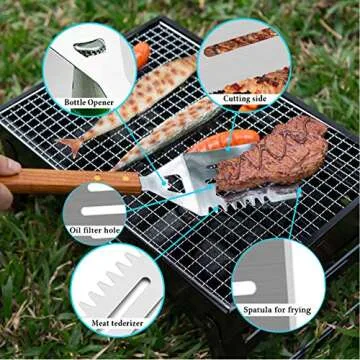 IMAGE Wooded BBQ Accessories Grilling Tools,Stainless Steel BBQ Tools Grill Tools Set for Cooking, Backyard Barbecue & Outdoor Camping Gift for Man Dad Women Barbecue Enthusiasts Set of 4