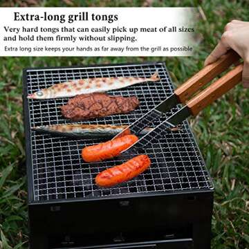 IMAGE Wooded BBQ Accessories Grilling Tools,Stainless Steel BBQ Tools Grill Tools Set for Cooking, Backyard Barbecue & Outdoor Camping Gift for Man Dad Women Barbecue Enthusiasts Set of 4
