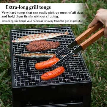 IMAGE Wooded BBQ Accessories Grilling Tools,Stainless Steel BBQ Tools Grill Tools Set for Cooking, Backyard Barbecue & Outdoor Camping Gift for Man Dad Women Barbecue Enthusiasts Set of 4
