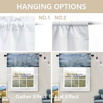 BaoNews Blue Grey Abstract Weathered Wall Kitchen Valances for Windows,Handmade Grunge Texture Blackout Valances Curtains Multilayer Polyester Drapes for Kitchen Bedroom 2 Pack 52X16 Inches