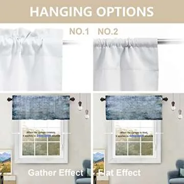 BaoNews Blue Grey Abstract Weathered Wall Kitchen Valances for Windows,Handmade Grunge Texture Blackout Valances Curtains Multilayer Polyester Drapes for Kitchen Bedroom 2 Pack 52X16 Inches