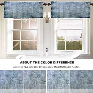 BaoNews Blue Grey Abstract Weathered Wall Kitchen Valances for Windows,Handmade Grunge Texture Blackout Valances Curtains Multilayer Polyester Drapes for Kitchen Bedroom 2 Pack 52X16 Inches