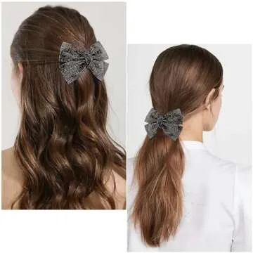 AHONEY Hair Clip - Black Rhinestone Hair Bow, 1 Count, Sparkly Hair Accessories for Women and Girls,...