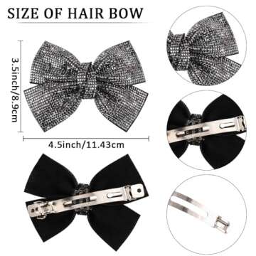 AHONEY Black Rhinestone Hair Bow Clip - Sparkly Hair Accessory