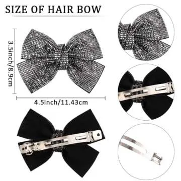 AHONEY Black Rhinestone Hair Bow Clip - Sparkly Hair Accessory