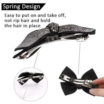 AHONEY Black Rhinestone Hair Bow Clip - Sparkly Hair Accessory