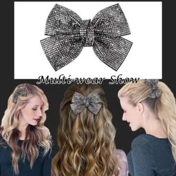 AHONEY Black Rhinestone Hair Bow Clip - Sparkly Hair Accessory