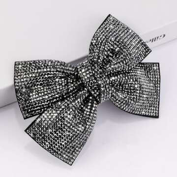 AHONEY Black Rhinestone Hair Bow Clip - Sparkly Hair Accessory