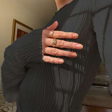 ABYOVRT Women Sexy Textured Crop Tops Long Sleeve Ruched Slim Fit T-shirts Going Out Cropped Tee Club Streetwear(A-Black,Small)