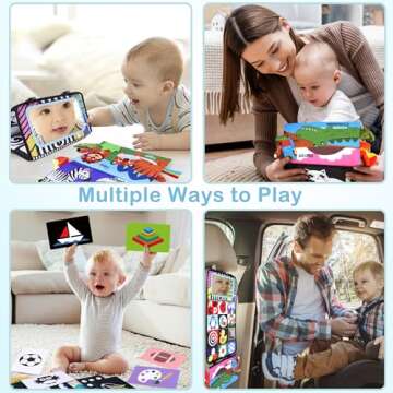 LotFancy Baby Sensory Flash Cards & Activity Book Set - 20 Infant Visual Stimulation Cards Foldable Hanging Cloth Mirror Card & 3D Tail Crinkle Book - Newborn Learning Toys 0-6-12 Months