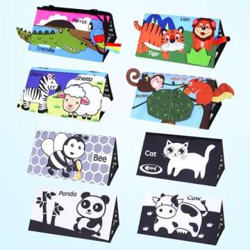 LotFancy Baby Sensory Flash Cards & Activity Book Set - 20 Infant Visual Stimulation Cards Foldable Hanging Cloth Mirror Card & 3D Tail Crinkle Book - Newborn Learning Toys 0-6-12 Months