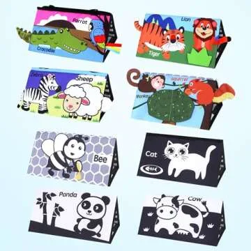 LotFancy Baby Sensory Flash Cards & Activity Book Set - 20 Infant Visual Stimulation Cards Foldable Hanging Cloth Mirror Card & 3D Tail Crinkle Book - Newborn Learning Toys 0-6-12 Months