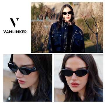 VANLINKER Trendy Black Small Polarized Cat Eye Sunglasses for Women