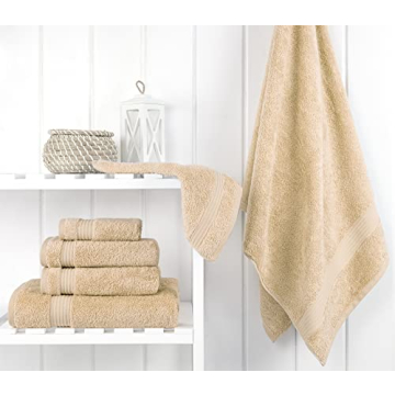 Cotton Paradise 6 Piece Towel Set, 100% Cotton Soft Absorbent Turkish Towels for Bathroom, 2 Bath Towels 2 Hand Towels 2 Washcloths, Beige Towel Set