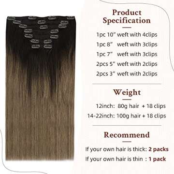 Full Shine Real Human Hair Extensions Clip in Darkest Brown Fading to Ash Brown Hair Extensions Clip in Straight Thin Hair Extensions Clip On Hair Extensions Silky Straight,7pcs 120g 18 Inch