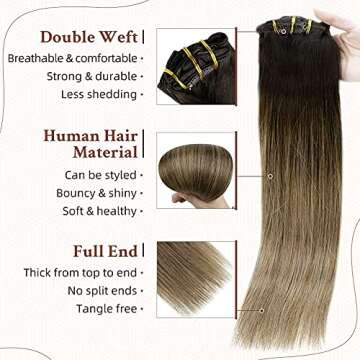 Full Shine Real Human Hair Extensions Clip in Darkest Brown Fading to Ash Brown Hair Extensions Clip in Straight Thin Hair Extensions Clip On Hair Extensions Silky Straight,7pcs 120g 18 Inch