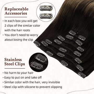 Full Shine Real Human Hair Extensions Clip in Darkest Brown Fading to Ash Brown Hair Extensions Clip in Straight Thin Hair Extensions Clip On Hair Extensions Silky Straight,7pcs 120g 18 Inch