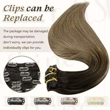 Full Shine Real Human Hair Extensions Clip in Darkest Brown Fading to Ash Brown Hair Extensions Clip in Straight Thin Hair Extensions Clip On Hair Extensions Silky Straight,7pcs 120g 18 Inch