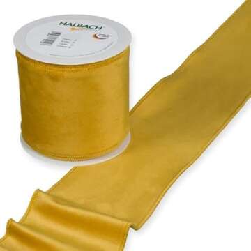 FloristryWarehouse Mustard Yellow Christmas Velvet Fabric Ribbon 4 inches Wide on 9 Yards roll. Wired Edge