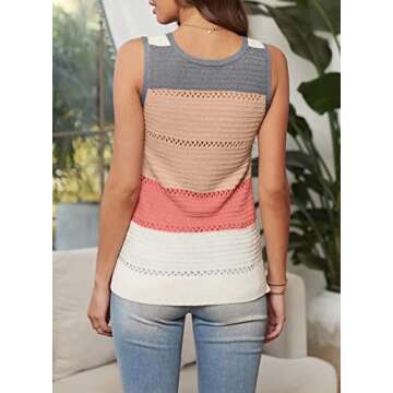 Zecilbo Womens V Neck Sleeveless Colorblock Knit Top Shirts Oversized Sleeveless Cami Tanks Multicolor, Small