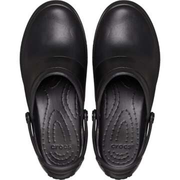 Crocs Women's Mercy Clog | Slip Resistant Work Shoes, Black/Black, 7