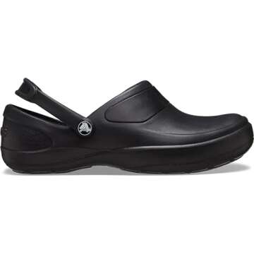 Crocs Women's Mercy Clog | Slip Resistant Work Shoes, Black/Black, 7