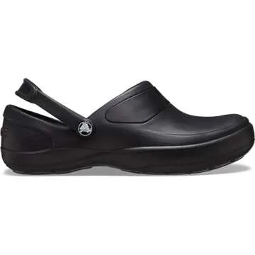 Crocs Women's Mercy Clog | Slip Resistant Work Shoes, Black/Black, 7