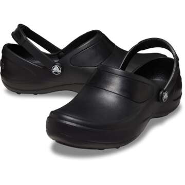 Crocs Women's Mercy Clog | Slip Resistant Work Shoes, Black/Black, 7