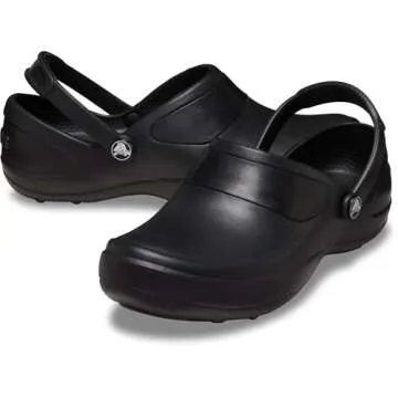 Crocs Women's Mercy Clog | Slip Resistant Work Shoes, Black/Black, 7