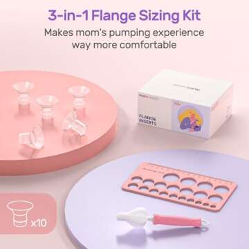 Nuliie 10PCS Flange Sizing Kit 13/15/17/19/21mm for 24mm Flange/Shield of Most Pumps, Silicone Flange Insert for Momcozy/Spectra/Bellababy Breast Pump, Breastfeeding Essential Pumping Kit for Moms