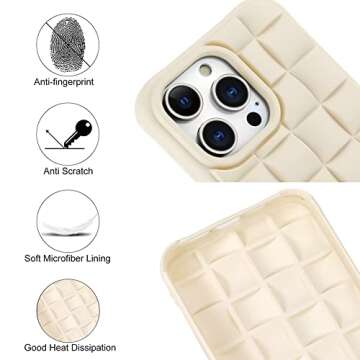 Marphe Designed for iPhone 14 Pro Max Case Liquid Silicone Slim Fit Cute 3D Plaid Design Shockproof Anti-Scratch Phone Case Cover for iPhone 14 Pro Max 6.7 Inch-White