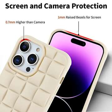 Marphe Designed for iPhone 14 Pro Max Case Liquid Silicone Slim Fit Cute 3D Plaid Design Shockproof Anti-Scratch Phone Case Cover for iPhone 14 Pro Max 6.7 Inch-White