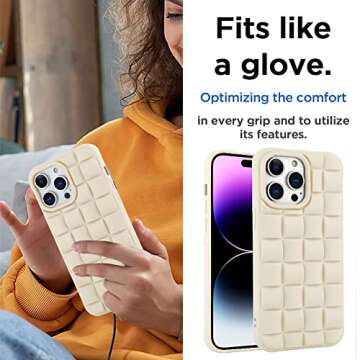 Marphe Designed for iPhone 14 Pro Max Case Liquid Silicone Slim Fit Cute 3D Plaid Design Shockproof Anti-Scratch Phone Case Cover for iPhone 14 Pro Max 6.7 Inch-White