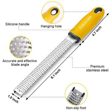 Professional Stainless Steel Lemon Zester & Grater - Premium Kitchen Tool for Cheese, Garlic, Ginger, Chocolate, Vegetables & Fruits | Dishwasher Safe