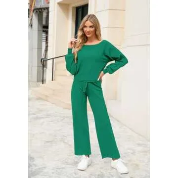 Meenew Women's Ribbed Sweater Sets - Casual Loungewear Outfit