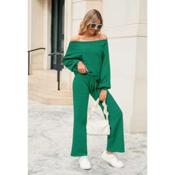 Meenew Women's Ribbed Sweater Sets - Casual Loungewear Outfit