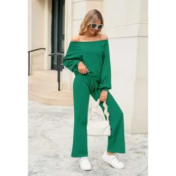 Meenew Women's Ribbed Sweater Sets - Casual Loungewear Outfit