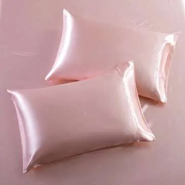 SiinvdaBZX 4Pcs Satin Sheet Set Queen Size Ultra Silky Soft Blush Pink Satin Queen Bed Sheets with Deep Pocket, 1 Fitted Sheet, 1 Flat Sheet, 2 Envelope Closure Pillowcases