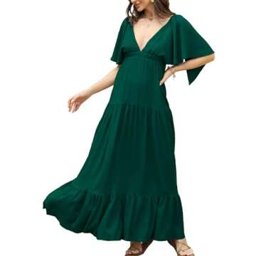Kikibell Casual Dresses for Women Maxi Dresses Summer Clothes Formal Maxi Dress with Sleeves FP Romp...