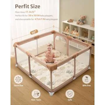 50x50 Playpen Mat Earth Tones Design + Green Leaf Baby Play Gym Mat