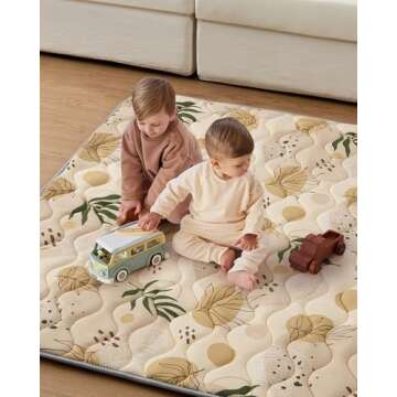 50x50 Playpen Mat Earth Tones Design + Green Leaf Baby Play Gym Mat