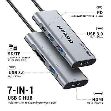 USB C Hub, QGeeM USB C to HDMI Adapter 4k, 7 in 1 USB C Dongle with 100W Power Delivery,3 USB 3.0 Po...